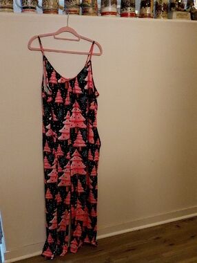 Sleeveless Pink Tree-Print Spaghetti-Strap Jumpsuit
